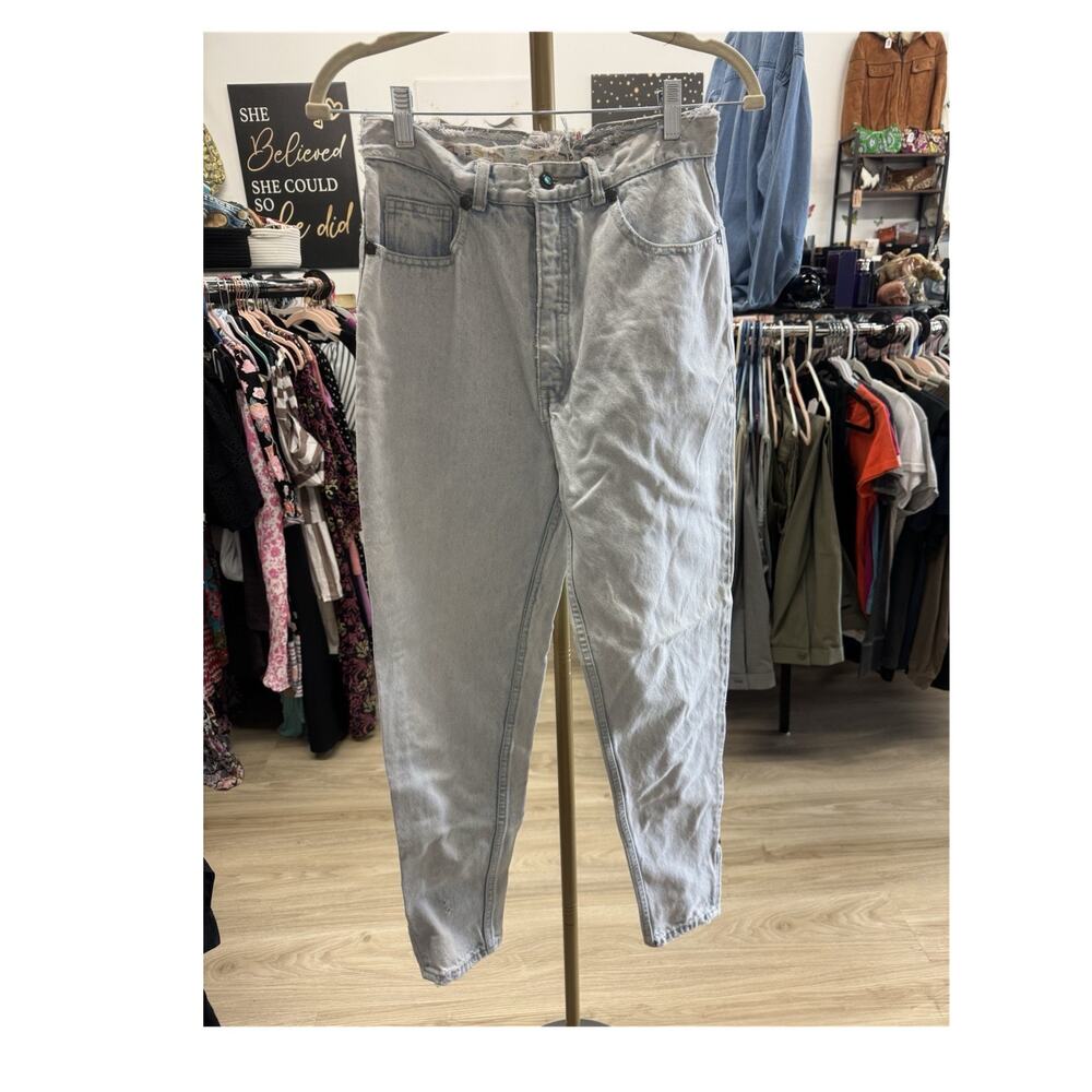 Vtg 90s LA Gear Mom Jeans High Waisted Tapered Frayed Waist Light Wash Womens 7